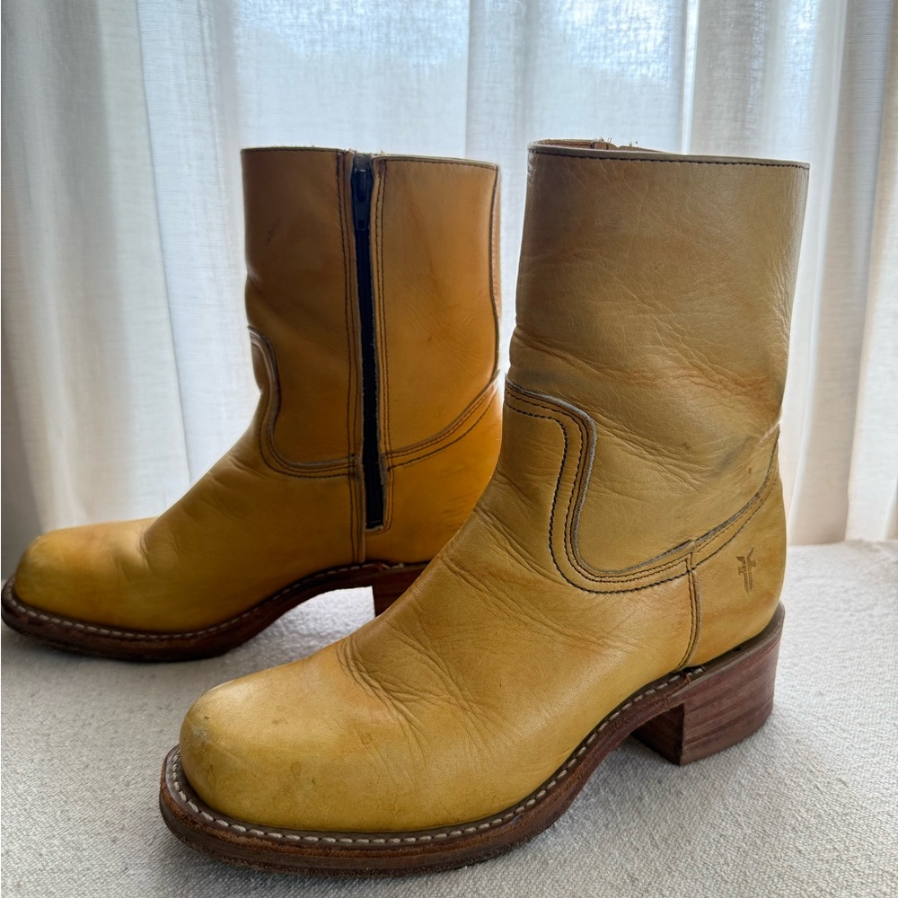 Vintage frye campus boot banana yellow short mid calf rare white label heeled - Picture 2 of 7